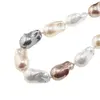 Colier Perle de Mallorca baroque gri, maro si albe, 26mm, imagine 3