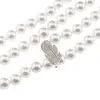 Colier reglabil cu Perle de Mallorca albe si accesoriu pana argintie, 8mm, imagine 3