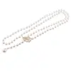 Colier reglabil cu Perle de Mallorca albe si accesoriu pana de paun aurie, 8mm, imagine 2