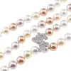 Colier reglabil cu Perle de Mallorca multicolor si accesoriu fluturi argintii, 8mm, imagine 3