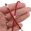Colier / Snur pentru ochelari rosu discuri fatetate si Perle, 70cm, imagine 4