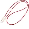 Colier / Snur pentru ochelari rosu discuri fatetate si Perle, 70cm
