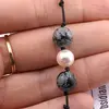 Bratara cu snur Obsidian fulg de nea si Perla de cultura, 8-9mm, imagine 2