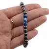 Bratara pe elastic Hematit si Agat albastru, 6mm, imagine 3