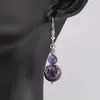 Cercei cu agatatoare Ametist sfere si flori argintii, 6-11mm, imagine 2