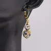 Cercei cu agatatoare Jasp dalmatian sfere si flori aurii, 8-10mm, imagine 2