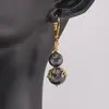 Cercei cu agatatoare Larvikit sfere si flori aurii, 8-10mm, imagine 2