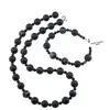 Set colier si bratara Agat negru mat sfere, 4-10mm