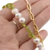 Colier Peridot briolete 7mm si Perle de cultura 8mm, cu inox auriu, imagine 4