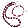 Set colier si bratara Ochi de tigru roz sfere, 4-10mm