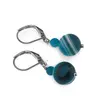 Cercei cu agatatoare Agat albastru dantelat mat, sfere 10mm si 4mm