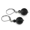 Cercei cu agatatoare Agat negru dantelat mat, sfere 10mm si 4mm