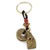 Breloc Feng Shui Amuleta cu nod mistic si Cainele Fu cu monede chinezesti, 10,5cm