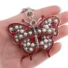 Breloc Fluture cu zirconii si perle, rosu - 10cm, imagine 2