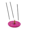 Suport lemn ardere betisoare parfumate rotund cu floare, roz - 13cm, imagine 2
