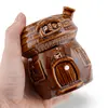 Vas aromaterapie din ceramica cu model casuta, maro - 9cm, imagine 3