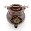Vas aromaterapie din ceramica cu model ceaun, maro inchis - 9cm, imagine 2