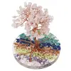 Copac Cuart roz chipsuri pe baza rotunda din rasina cu cristale 7 chakre, 9cm, imagine 2