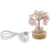 Copac decorativ Cuart roz cu baza led si Cristal de stanca, USB - 10cm