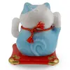 Pisica norocoasa Maneki Neko alba cu evantai - solara, 11cm, imagine 2