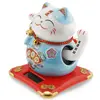 Pisica norocoasa Maneki Neko alba cu evantai - solara, 11cm, imagine 3