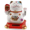 Pisica norocoasa Maneki Neko alba cu peste Koi - solara, 11cm