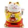 Pisica norocoasa Maneki Neko alba cu sac de pepite - solara, 11cm