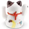 Pisica norocoasa Maneki Neko alba din ceramica pe perna cu un pui si pepita - 18cm, imagine 2