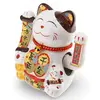 Pisica norocoasa Maneki Neko alba din ceramica pe perna cu un pui si pepita - 18cm, imagine 3