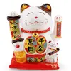 Pisica norocoasa Maneki Neko alba din ceramica pe perna cu un pui si pepita - 18cm