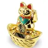 Pisica norocoasa Maneki Neko aurie, pe pepita cu monede solara - 13cm, imagine 3