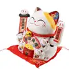 Pisica norocoasa Maneki Neko din ceramica pe perna cu cinci pui si bolul prosperitatii - 21cm, imagine 2