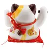 Pisica norocoasa Maneki Neko din ceramica pe perna cu cinci pui si bolul prosperitatii - 21cm, imagine 3