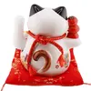 Pisica norocoasa Maneki Neko din ceramica pe perna cu doi pui si felinare chinezesti - 19cm, imagine 3