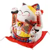 Pisica norocoasa Maneki Neko din ceramica pe perna cu patru pui si barca cu pepite - 21cm, imagine 2