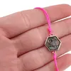 Bratara reglabila cu snur magenta si scoica abalone in montura hexagonala, 13mm, imagine 3
