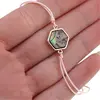 Bratara reglabila cu snur roz si scoica abalone in montura hexagonala, 13mm, imagine 3
