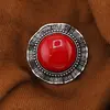 Brosa rotunda cu Coral rosu, 45mm, imagine 3