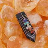 Pandantiv Goldstone albastru cu montura din sarma si cristalele celor 7 chakre, 48mm, imagine 3