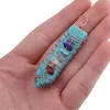 Pandantiv Turcoaz cu montura din sarma si cristalele celor 7 chakre, 48mm, imagine 4