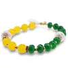 Bratara Agat galben sfere si verde discuri fatetate cu Perle de cultura cu bumbi din inox, 8-10mm, imagine 3
