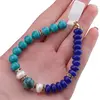 Bratara Turcoaz sfere si Agat albastru discuri, Perle de cultura si Azurit, 8-10mm, imagine 4
