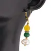 Cercei cu agatatoare Agat galben sfere si verde discuri fatetate cu Perla de cultura, 8-10mm, imagine 3