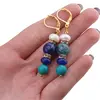 Cercei cu agatatoare Turcoaz sfere cu Agat albastru discuri, Perle de Cultura si Azurit, 8-10mm, imagine 4