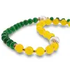 Colier Agat galben sfere si verde discuri fatetate cu Perle de cultura cu bumbi din inox, 8-10mm, imagine 2