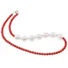 Colier Coral rosu sfere 5mm, Perle de cultura 12mm si Tanzanit discuri 3mm
