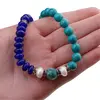 Colier Turcoaz sfere cu Agat albastru discuri, Perle de Cultura si Azurit, 8-10mm, imagine 5