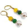 Set colier, cercei si bratara Agat galben sfere si verde discuri fatetate cu Perle de cultura cu bumbi din inox, 8-10mm, imagine 3