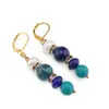 Set colier, cercei si bratara Turcoaz sfere si Agat albastru discuri, Perle de cultura si Azurit, 8-10mm, imagine 3