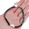 Bratara Azurit, Roca vulcanica sfere 4mm si luna din Sidef 12mm cu bumbi aurii, imagine 4